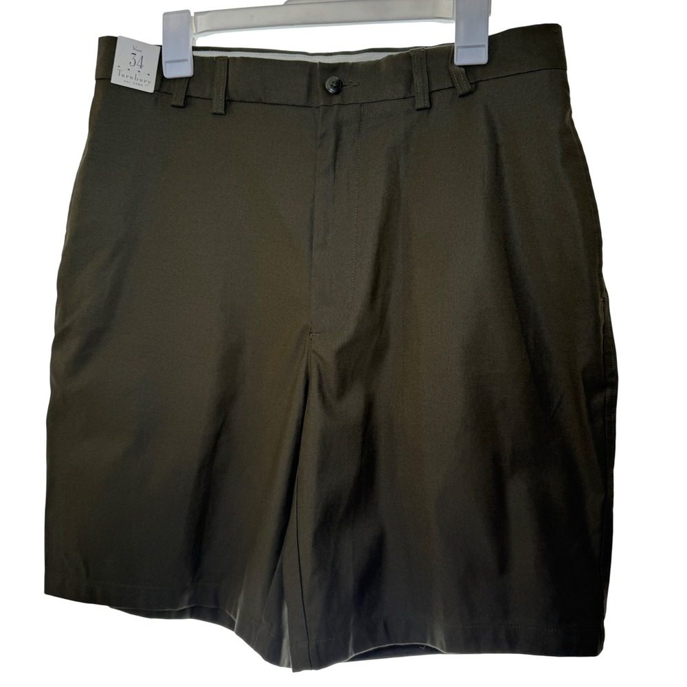 Turnbury Mens Olive Green Chino Shorts Size‎ 34 Cotton Flat Front Golf Casual